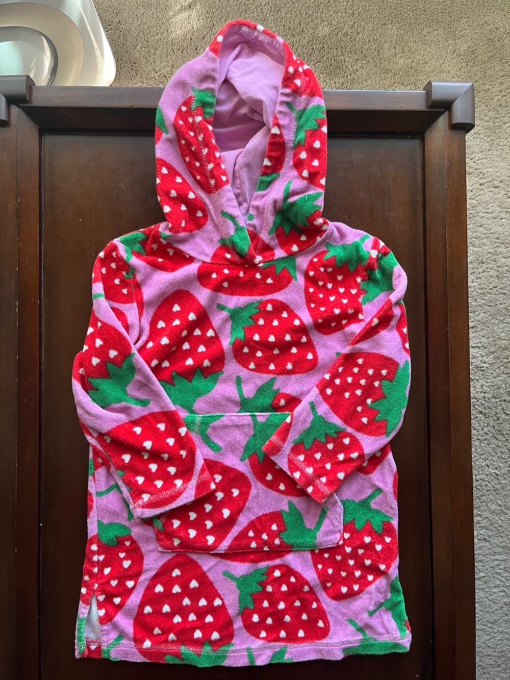 Mini Boden Pink Strawberry Hooded Pullover - Towel/Swim